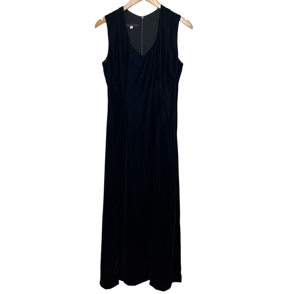 VTG Y2K Lynn Lugo Dress Silk Maxi Velvet Navy Sleeveless Evening Event Formal 6